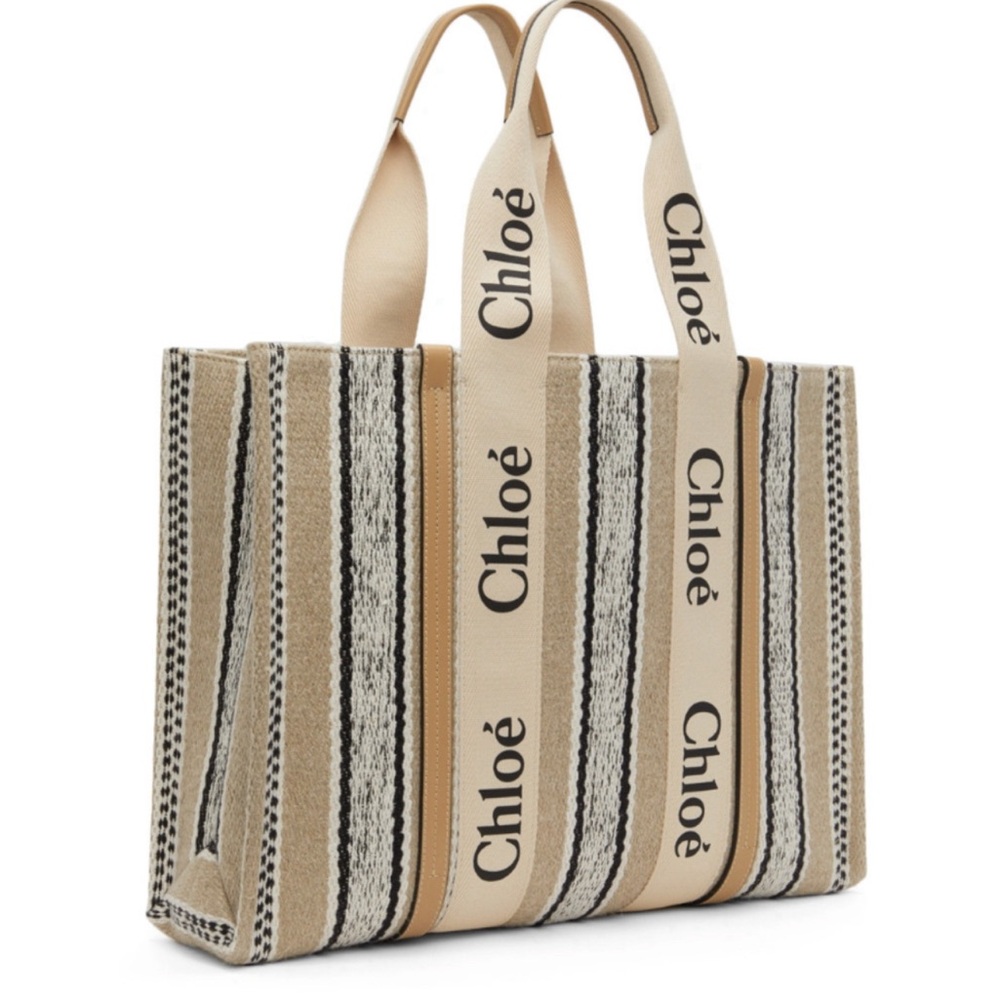 Chloe Tan Striped Large Woody tote